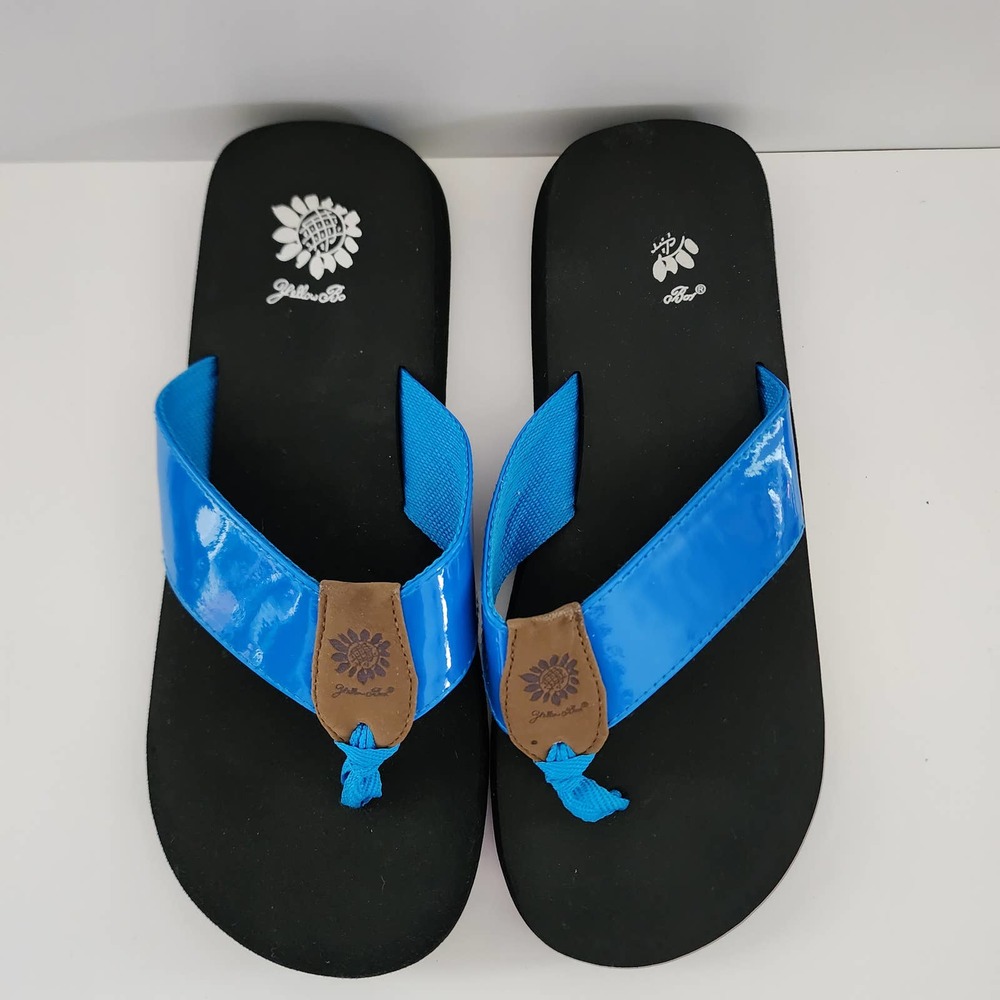Yellow Box Flip Flops Thong Sandals Blue Patent Size 9